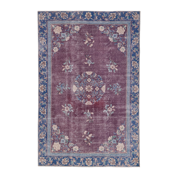 Turkish Isparta area rug in burgundy and navy, 6' x 9'5"