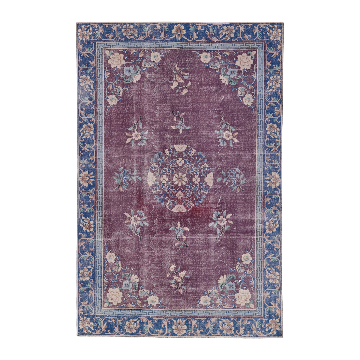 Turkish Isparta area rug in burgundy and navy, 6' x 9'5"