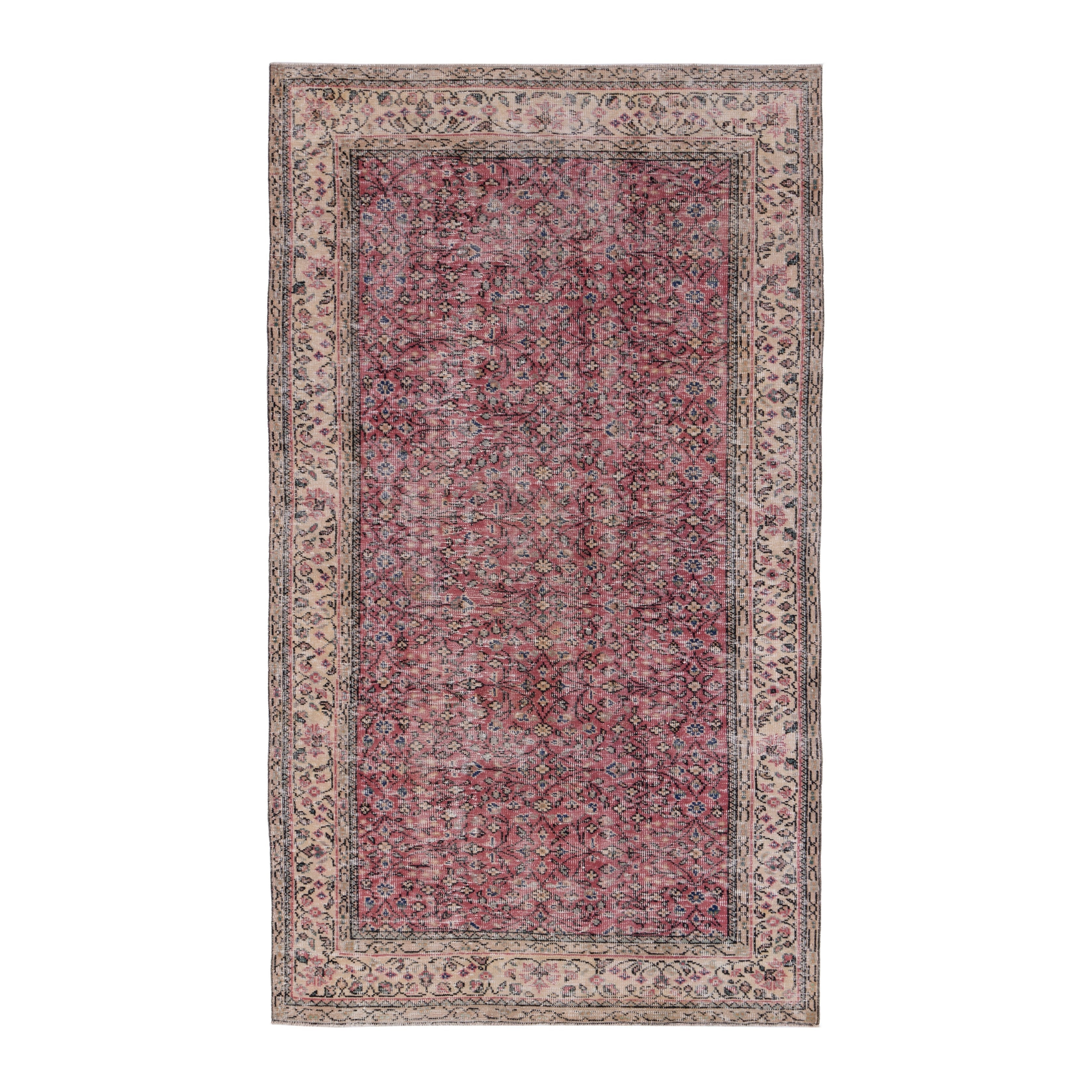 Turkish Isparta area rug in faded red and cream, 5'2" x 8'10"
