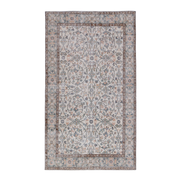 Turkish Isparta area rug in cream and dusty blue, 4'7" x 7'9"