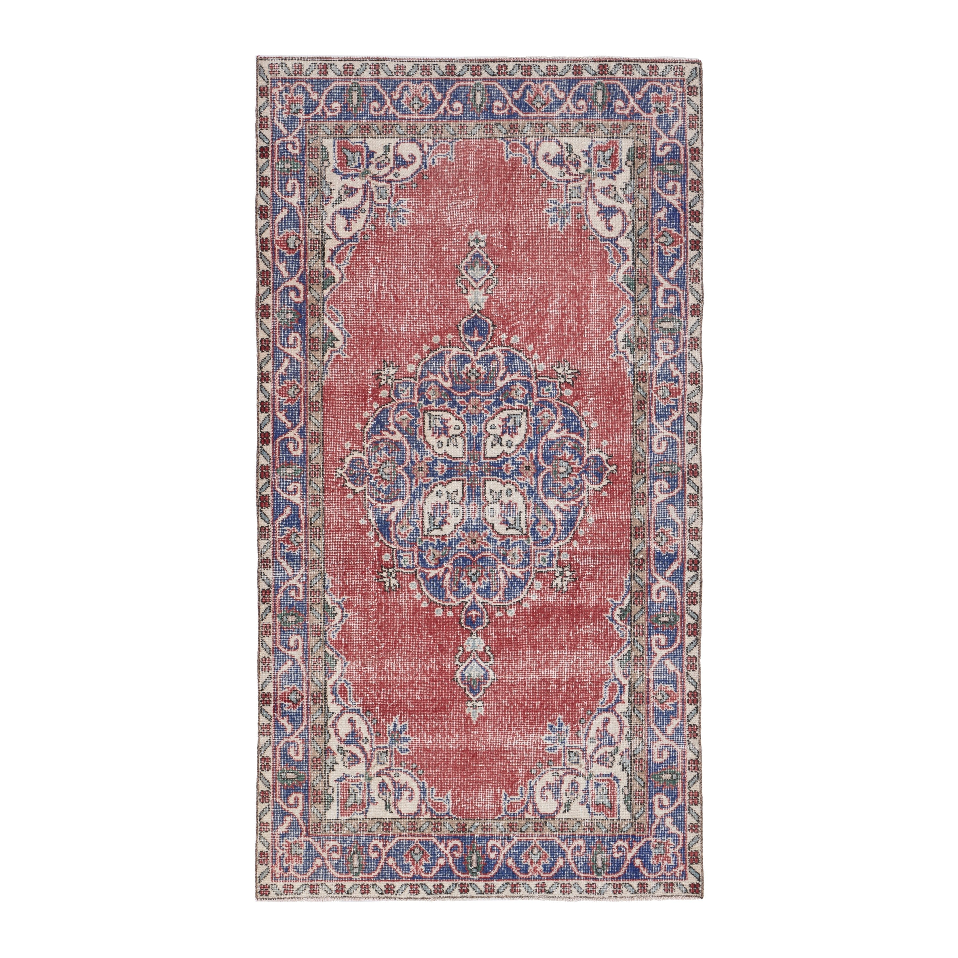 Turkish Isparta area rug in rose and navy, 3'8" x 6'10"
