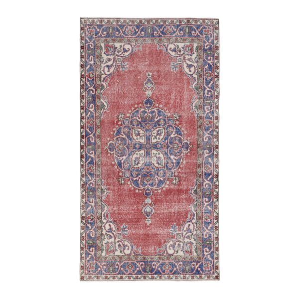 Turkish Isparta area rug in rose and navy, 3'8" x 6'10"