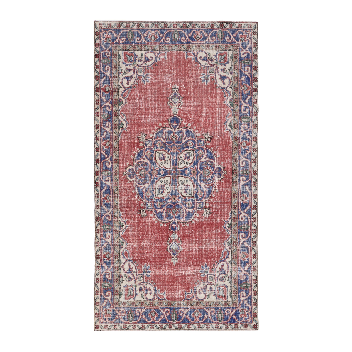 Turkish Isparta area rug in rose and navy, 3'8" x 6'10"