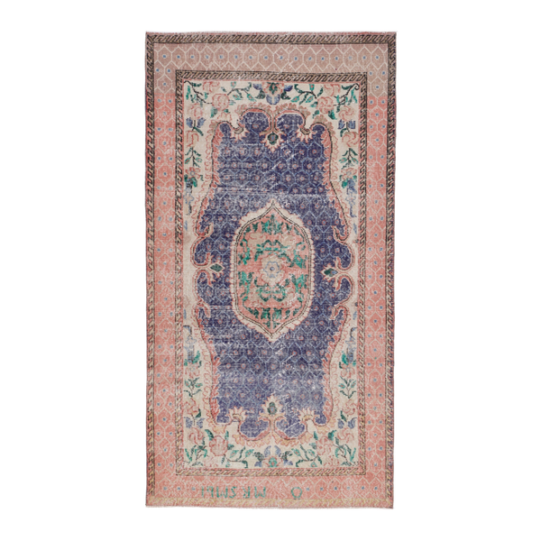 Turkish Isparta area rug in deep indigo and rose, 3'9" x 6'9"