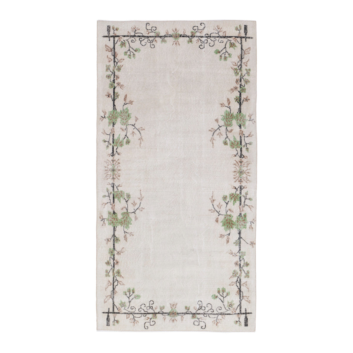 Turkish Isparta area rug in cream and sage, 3'9" x 7'2"
