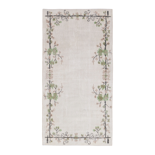 Turkish Isparta area rug in cream and sage, 3'9" x 7'2"