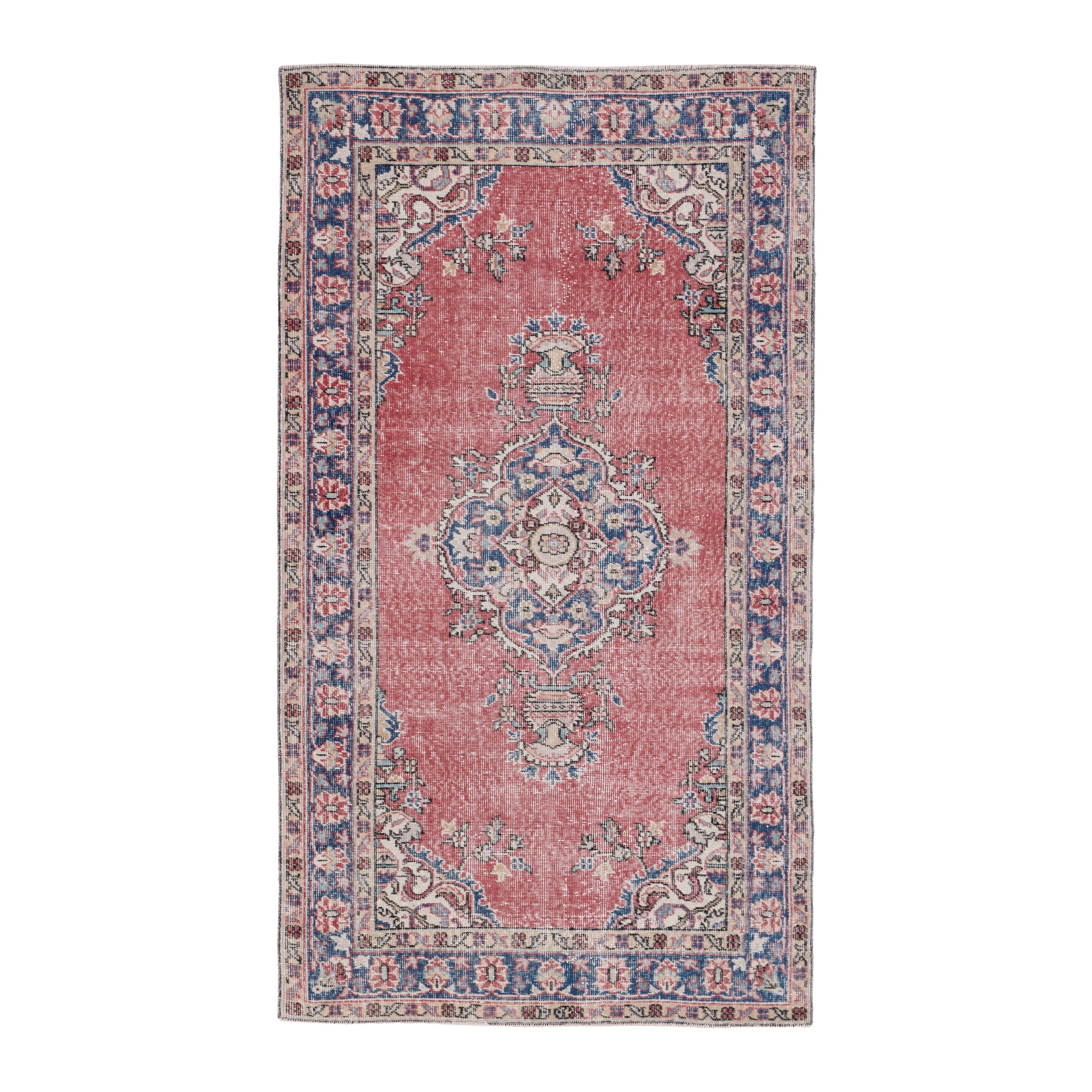 Turkish Isparta area rug in dusty rose and navy, 4' x 7'1"