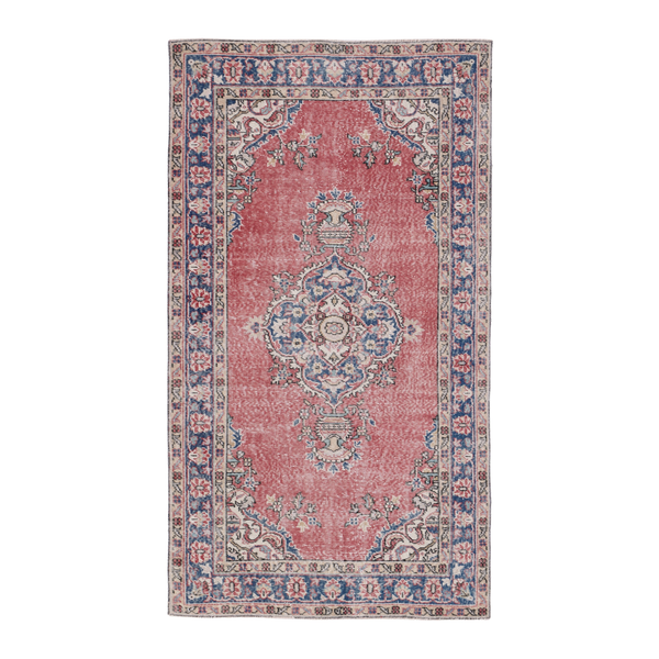 Turkish Isparta area rug in dusty rose and navy, 4' x 7'1"