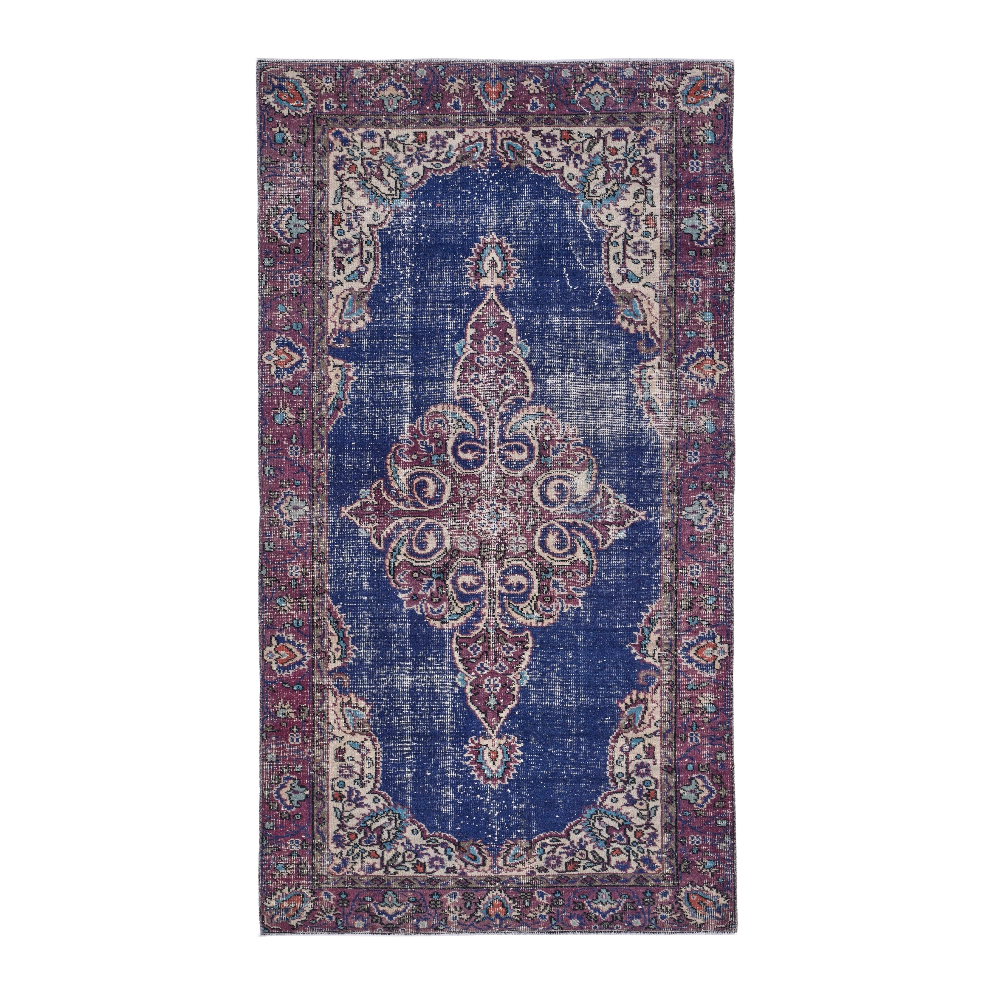 Turkish Isparta accent rug in navy and burgundy, 3'6" x 6'6"