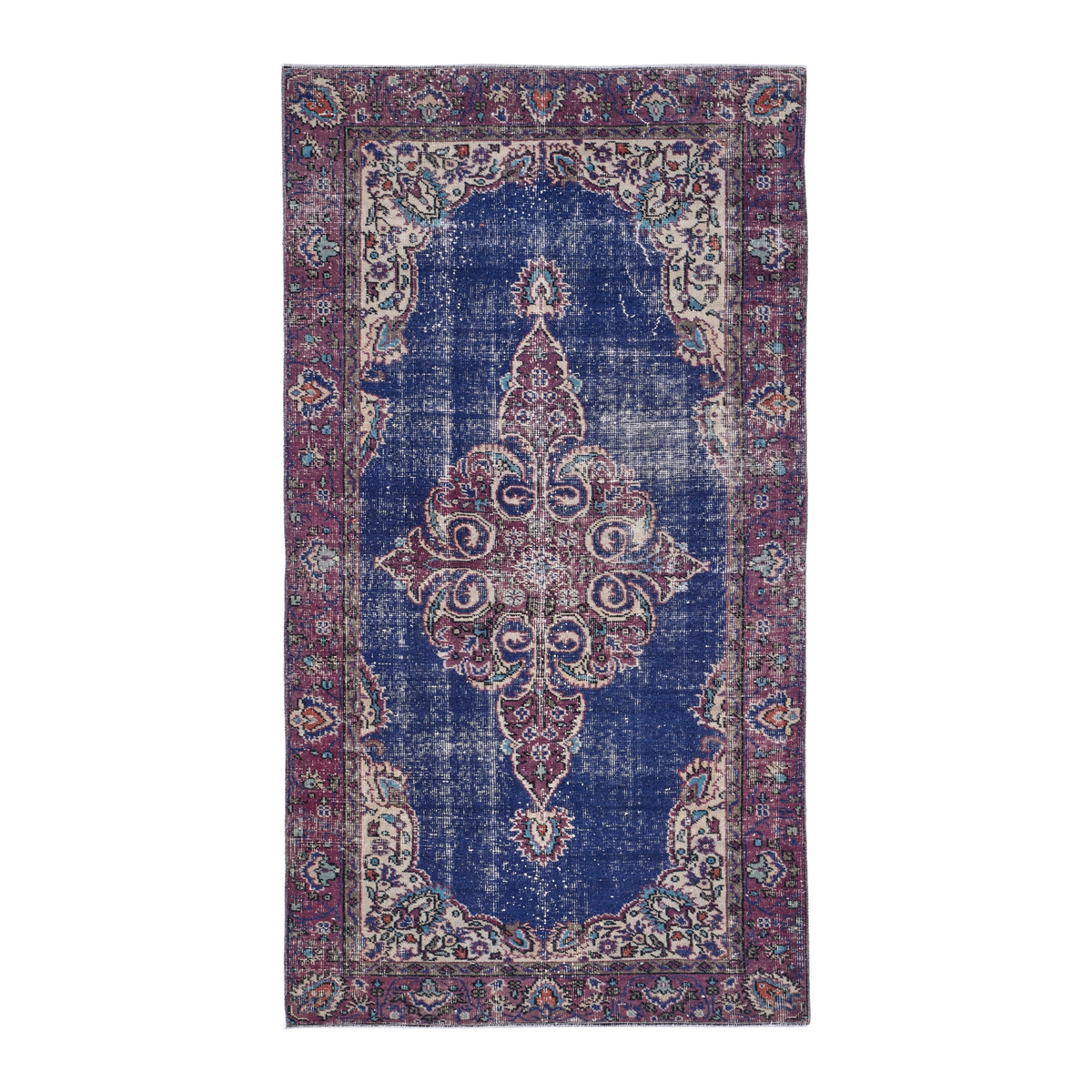 Turkish Isparta accent rug in navy and burgundy, 3'6" x 6'6"