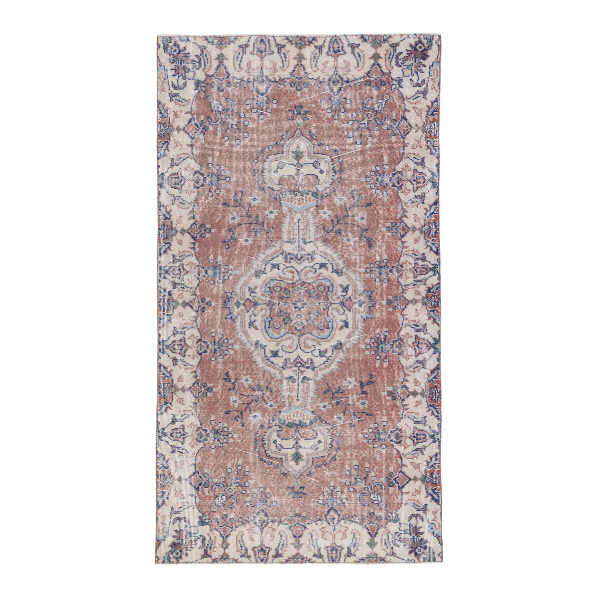 Turkish Isparta area rug in rust and ivory, 3'8" x 6'8"