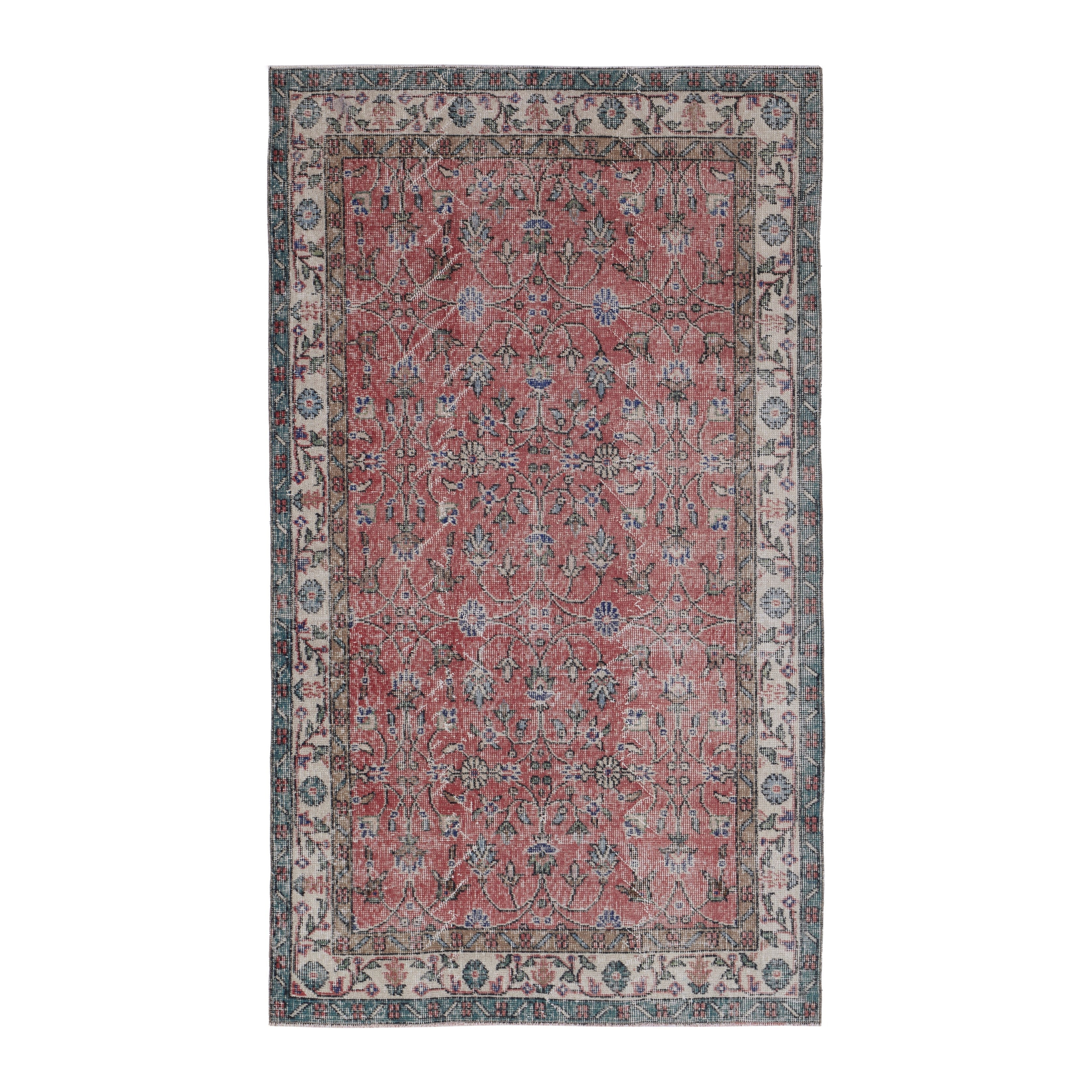 Turkish Isparta area rug in faded red and cream, 3'10" x 6'9"