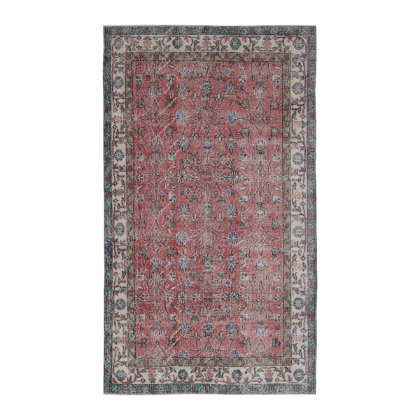Turkish Isparta area rug in faded red and cream, 3'10" x 6'9"