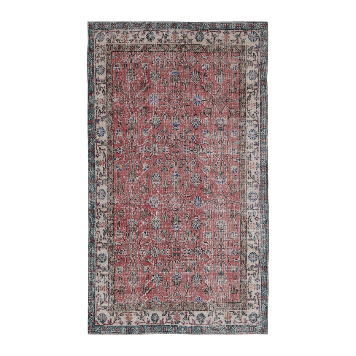 Turkish Isparta area rug in faded red and cream, 3'10" x 6'9"