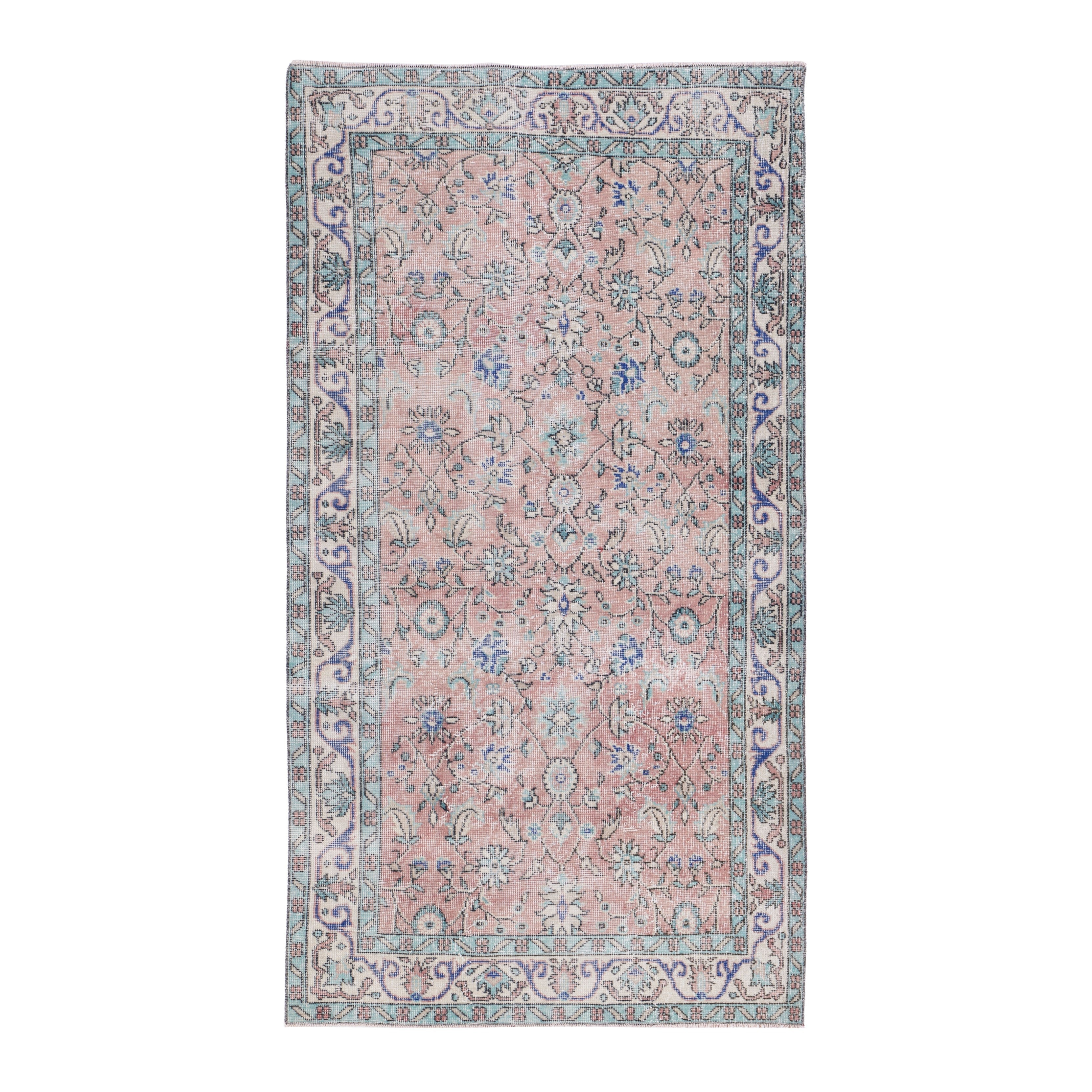 Turkish Isparta area rug in muted pink and dusty rose, 3'9" x 6'9"