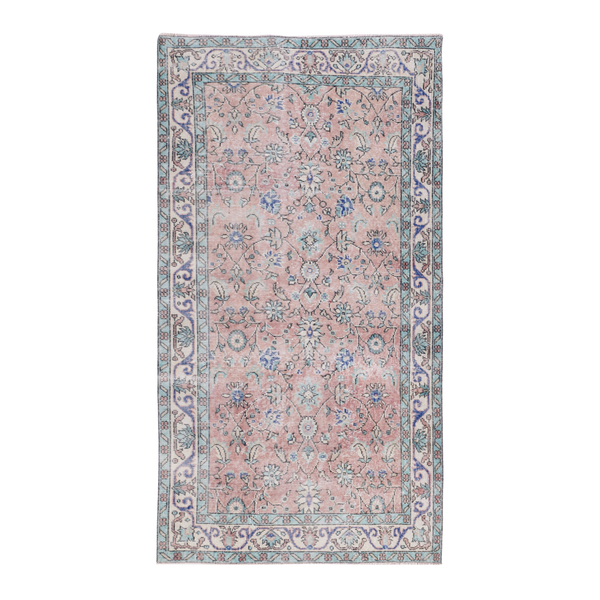 Turkish Isparta area rug in muted pink and dusty rose, 3'9" x 6'9"