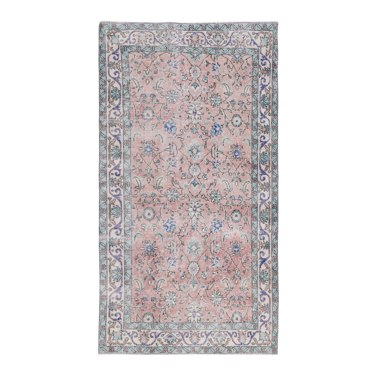 Turkish Isparta area rug in muted pink and dusty rose, 3'9" x 6'9"
