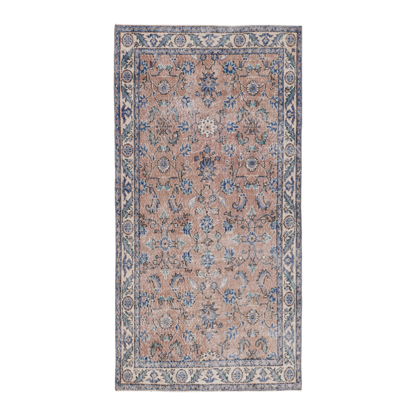 Turkish Isparta area rug in terracotta and denim, 3'8" x 6'11"