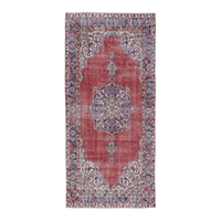 Turkish Isparta runner rug in faded red and navy, 3'7" x 7'10"