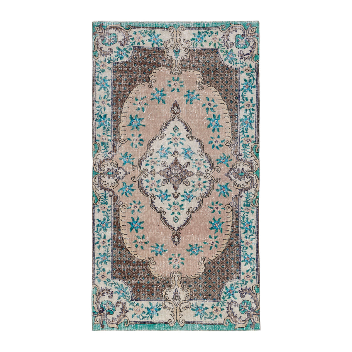 Turkish Isparta area rug in cream and dark brown, 3'8" x 6'9"
