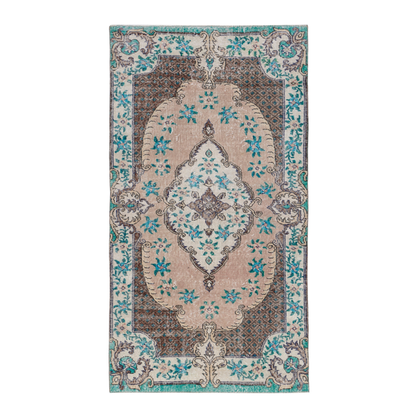 Turkish Isparta area rug in cream and dark brown, 3'8" x 6'9"