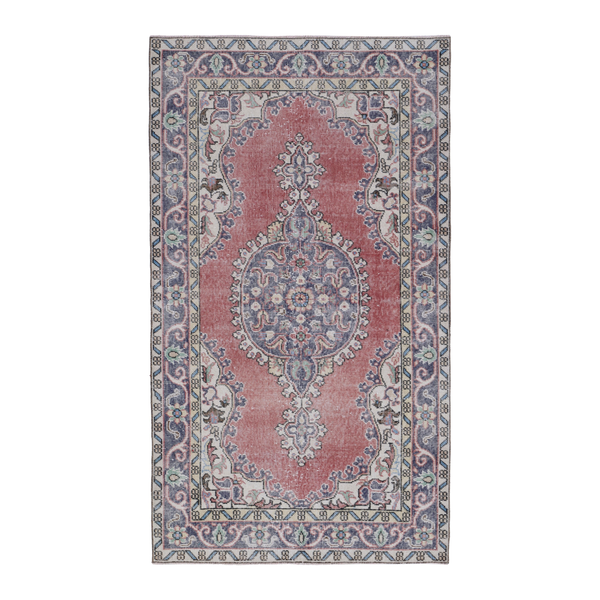 Turkish Isparta area rug in dusty rose and slate blue, 3'10" x 6'9"