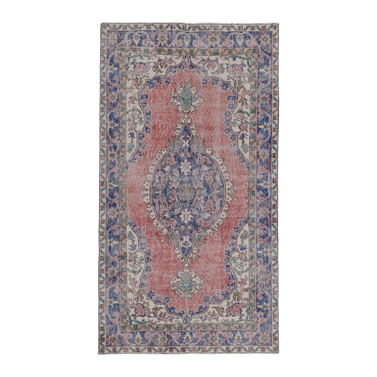 Turkish Isparta area rug in dusty rose and navy, 3'10" x 7'1"