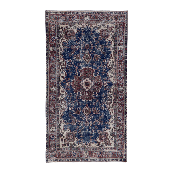 Turkish Isparta area rug in navy and burgundy, 3'8" x 6'7"