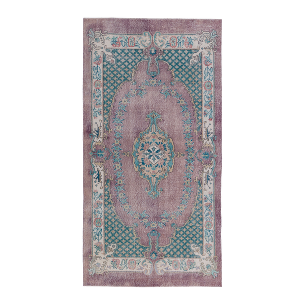 Turkish Isparta area rug in dusty rose and teal, 4'2" x 8'2"