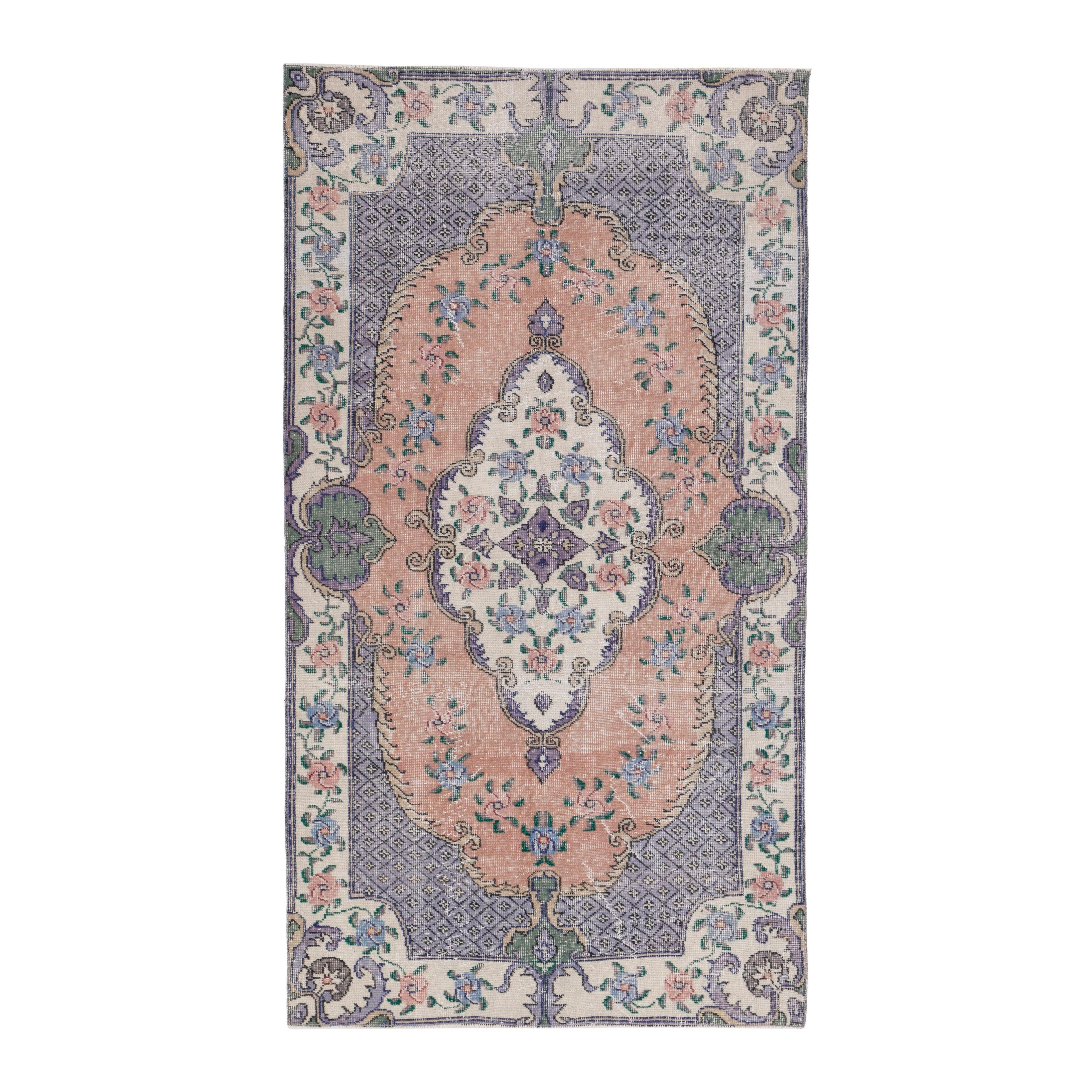 Turkish Isparta area rug in salmon and ivory, 3'9" x 6'10"