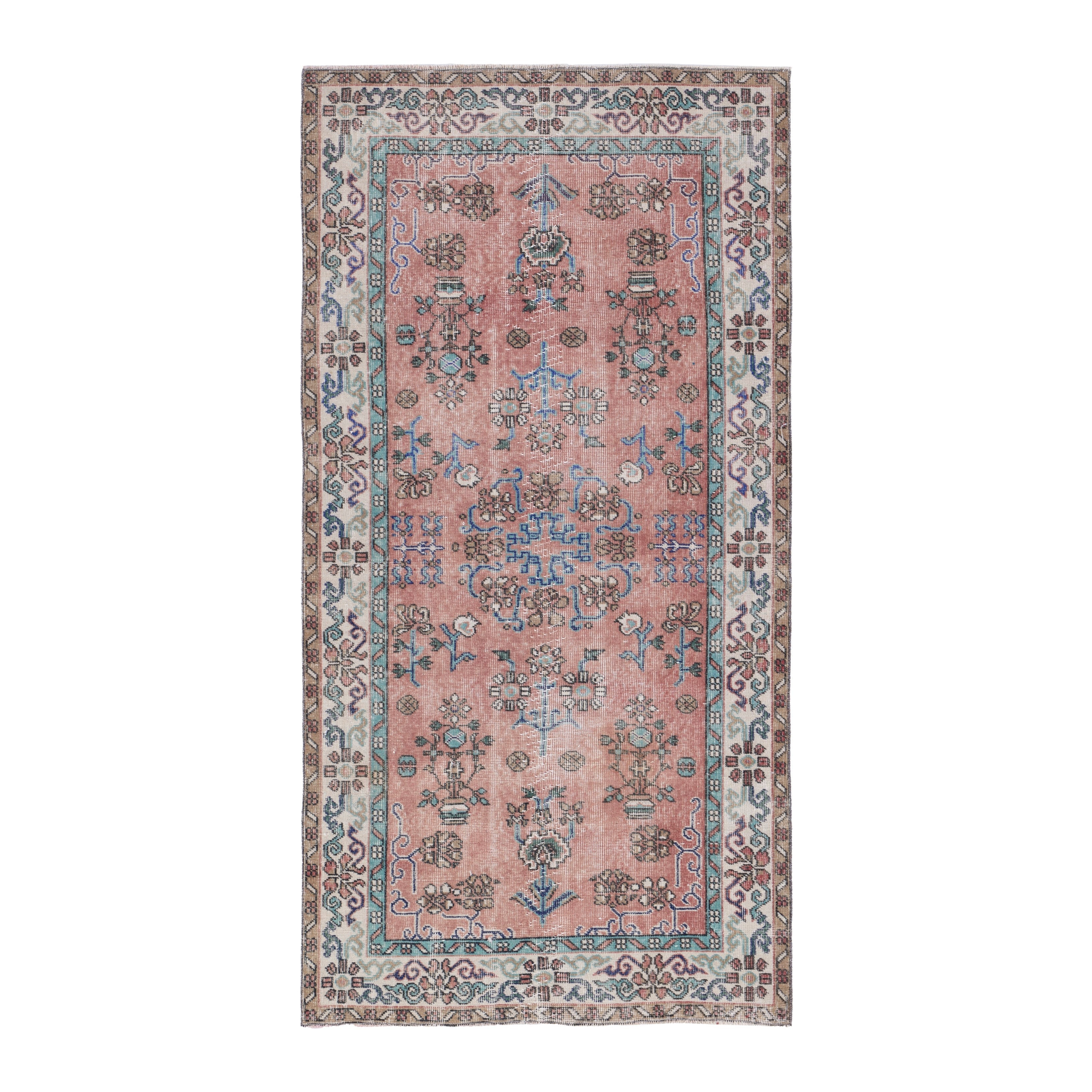 Turkish Isparta area rug in dusty rose and cream, 3'9" x 7'1"