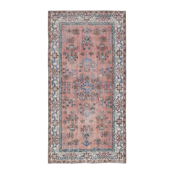 Turkish Isparta area rug in dusty rose and cream, 3'9" x 7'1"
