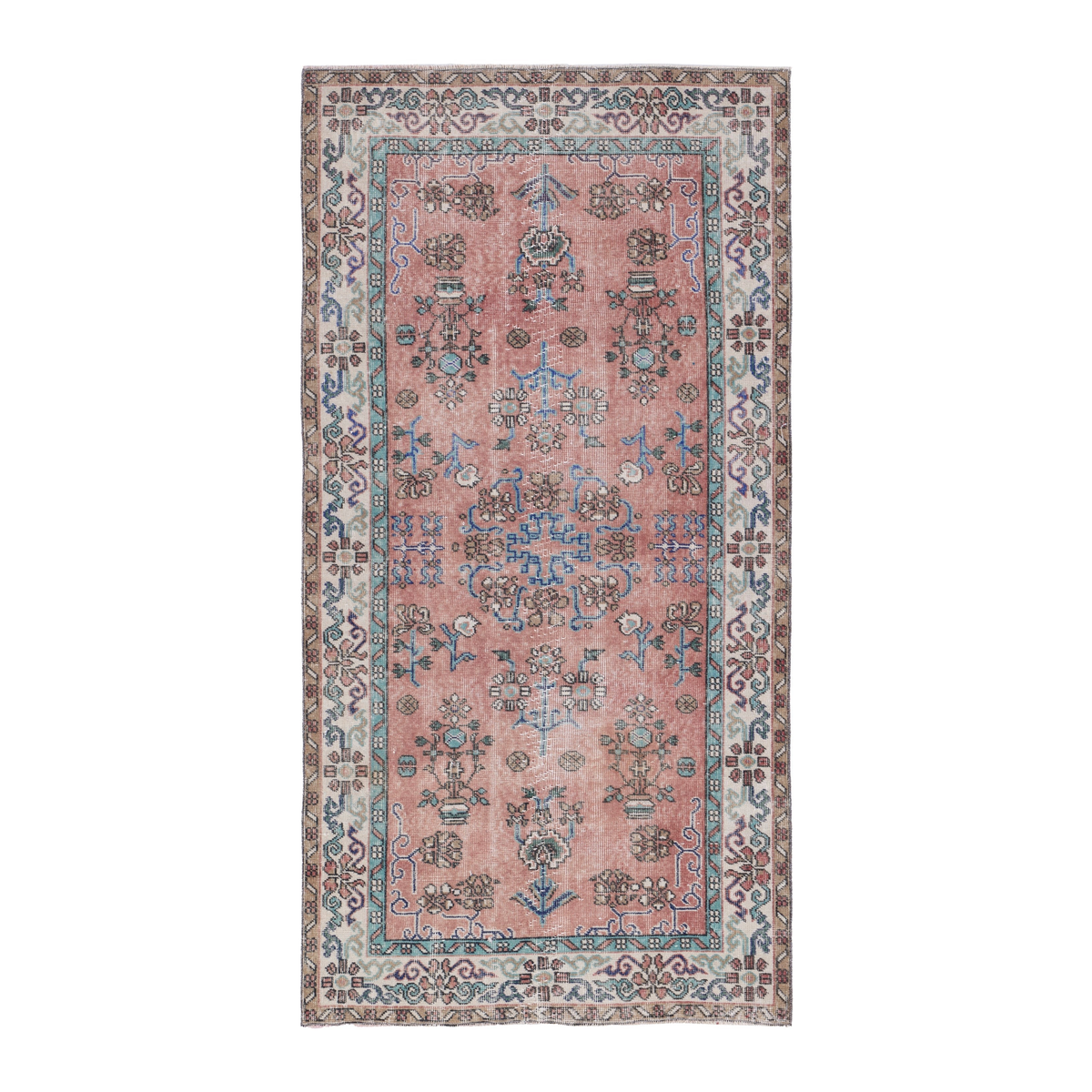 Turkish Isparta area rug in dusty rose and cream, 3'9" x 7'1"