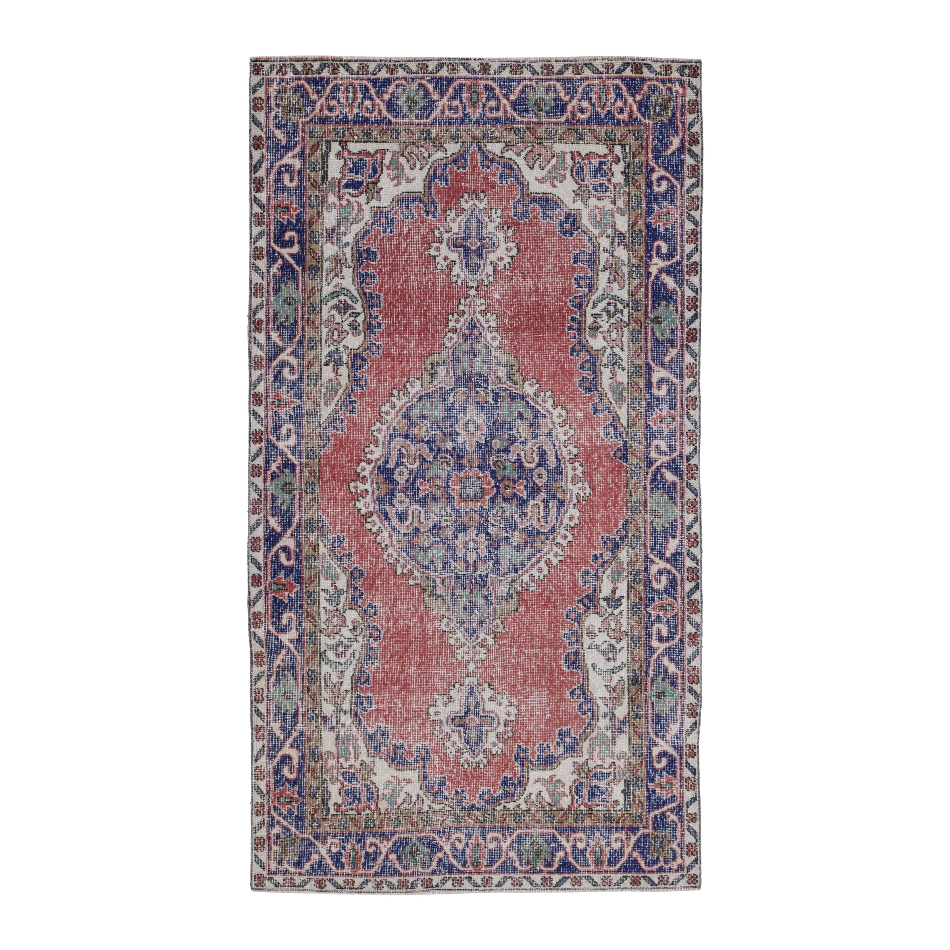 Turkish Isparta area rug in rust and navy, 3'10" x 6'9"