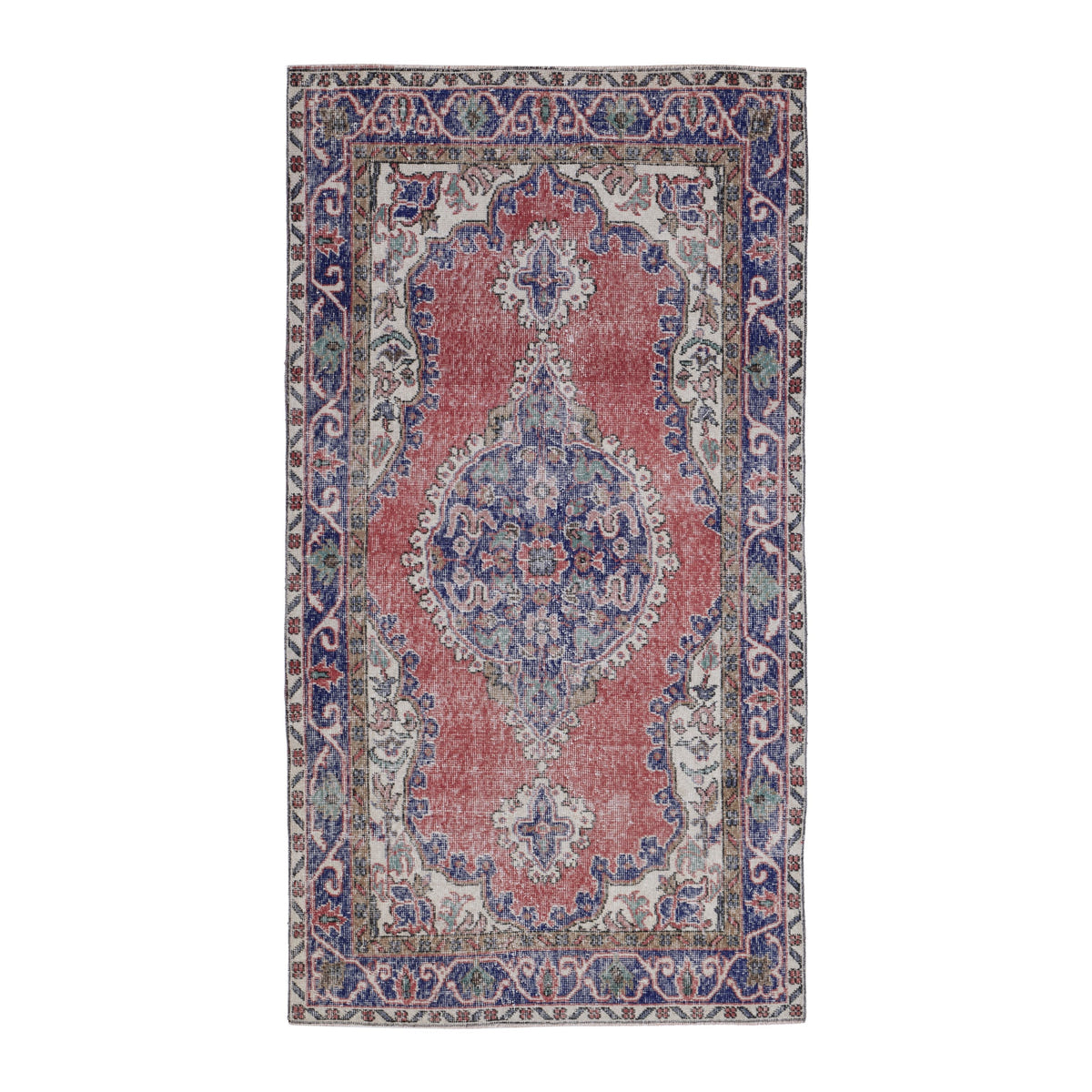 Turkish Isparta area rug in rust and navy, 3'10" x 6'9"