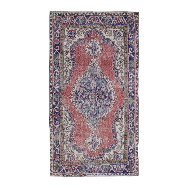 Turkish Isparta area rug in rust and navy, 3'10" x 6'9"
