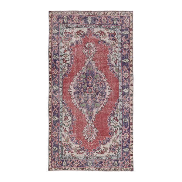 Turkish Isparta area rug in faded red and navy, 3'9" x 7'1"