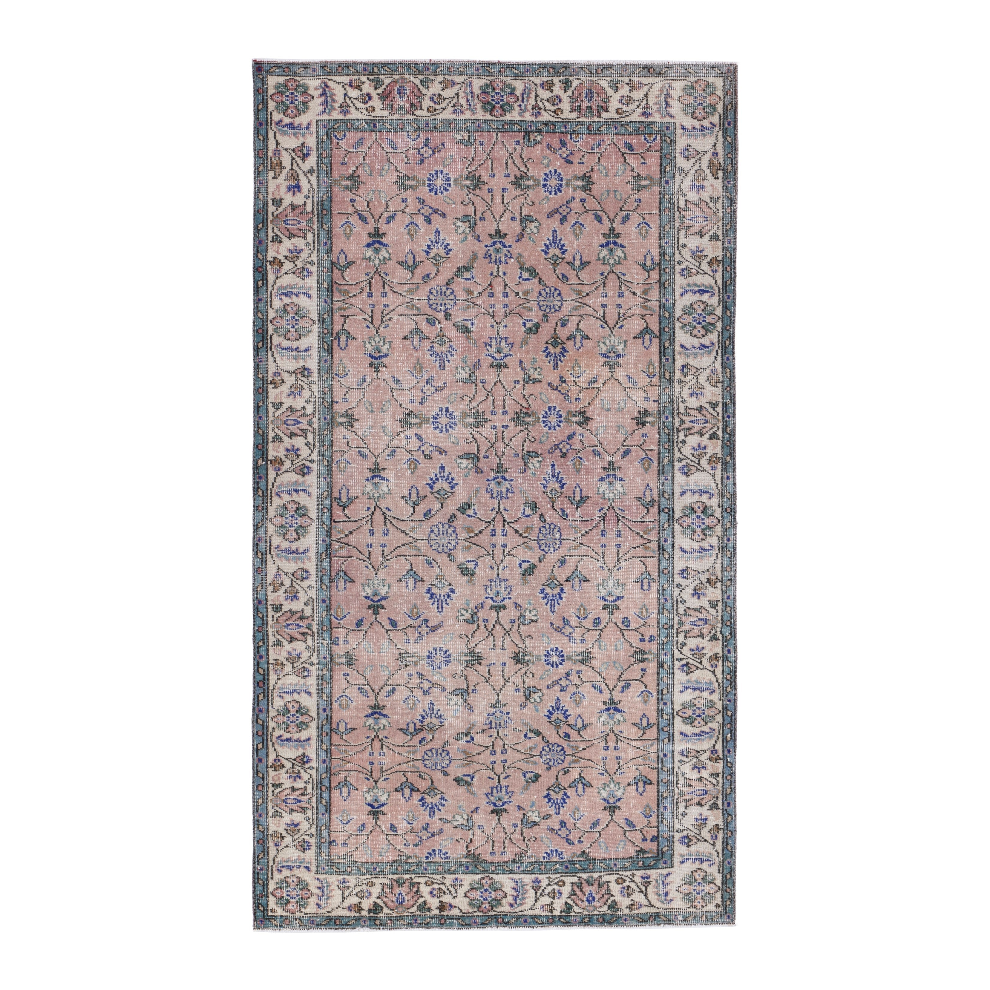 Turkish Isparta area rug in muted pink and cream, 3'9" x 6'10"