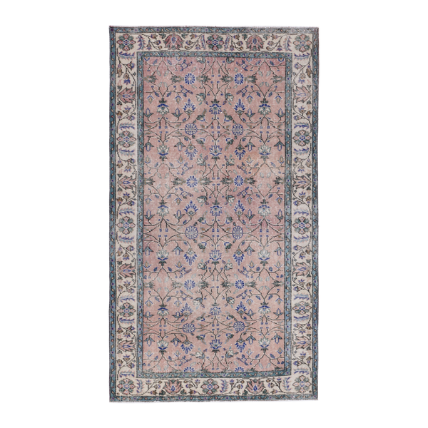 Turkish Isparta area rug in muted pink and cream, 3'9" x 6'10"