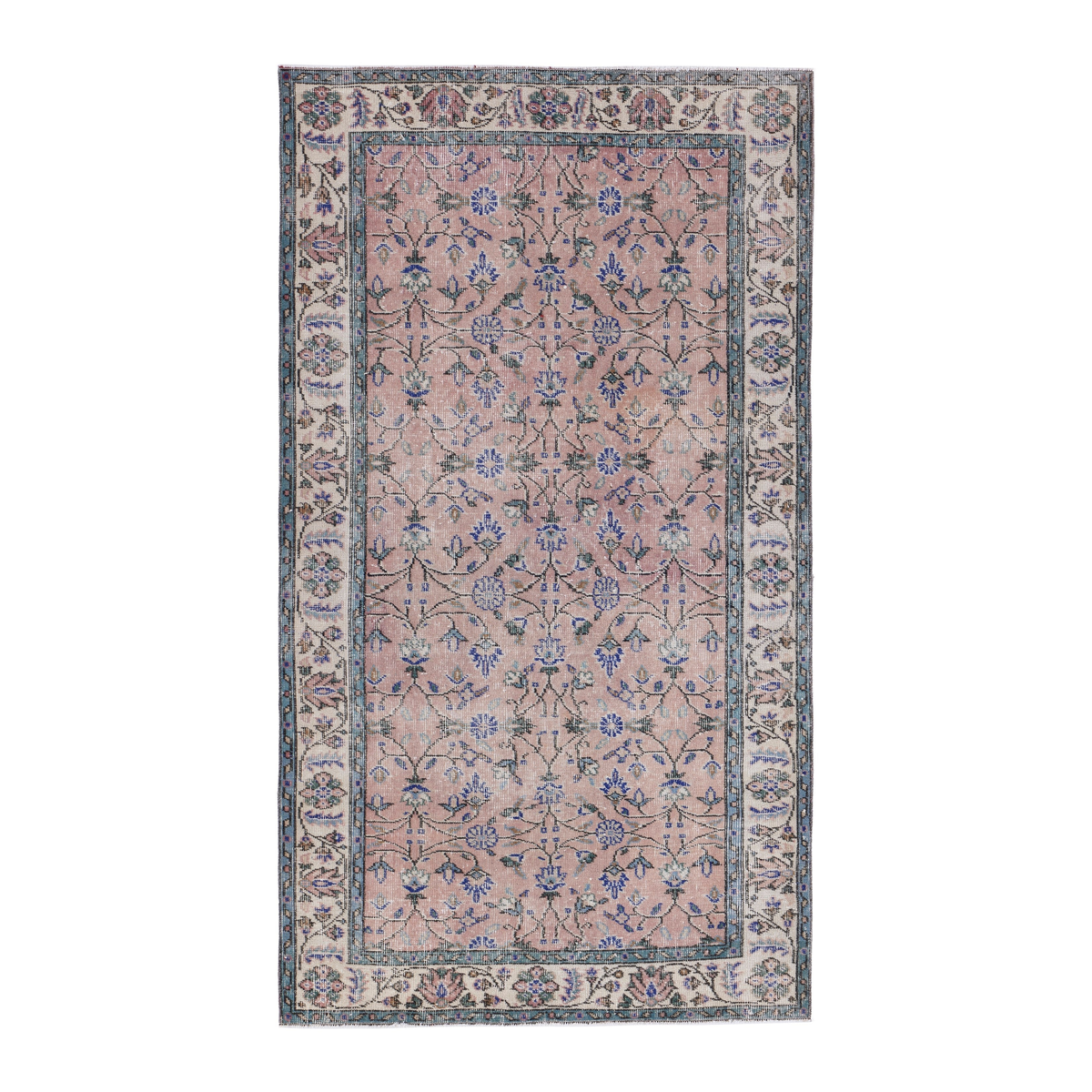 Turkish Isparta area rug in muted pink and cream, 3'9" x 6'10"