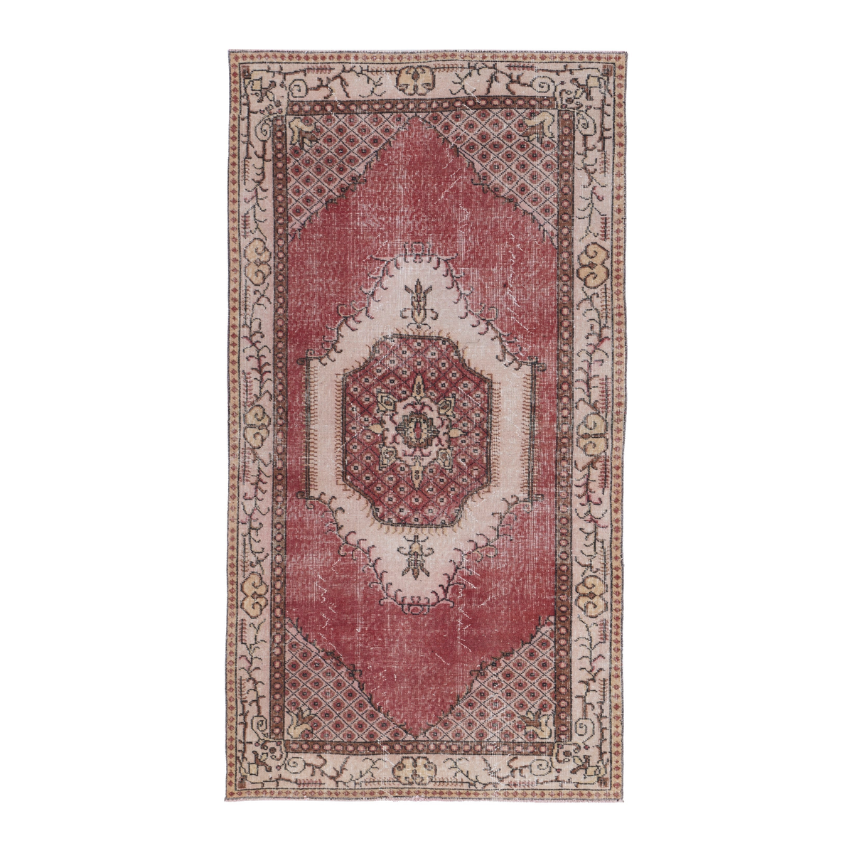 Turkish Isparta area rug in rose and cream, 3'10" x 7'2"