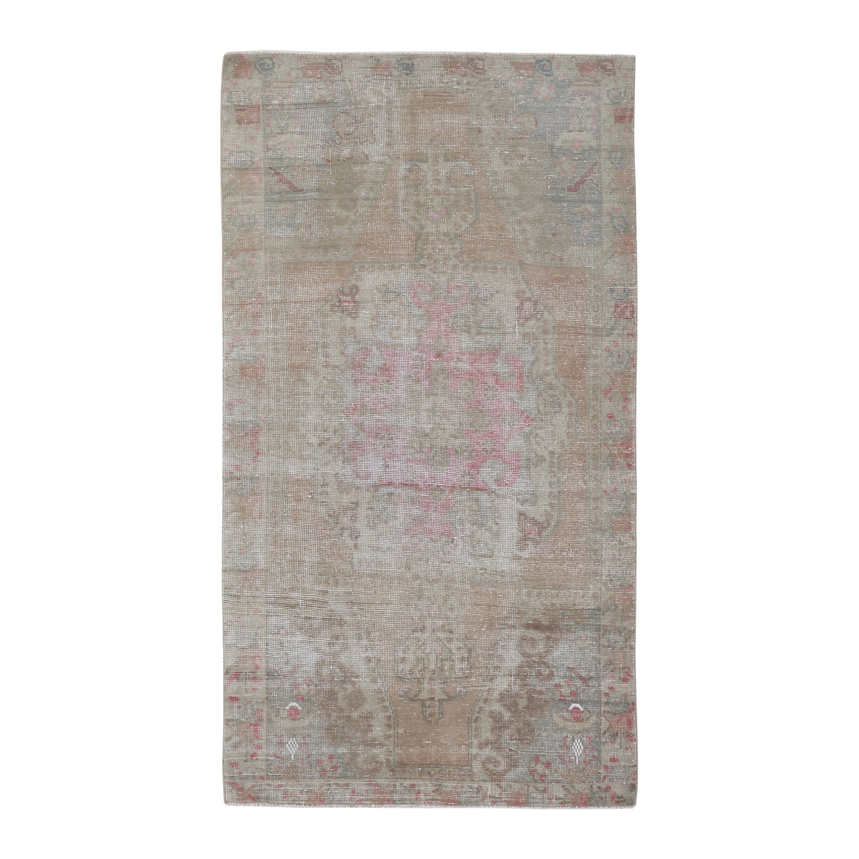 Turkish Anatolian area rug in muted pink and taupe, 4' x 7'3"