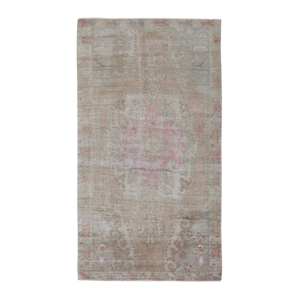 Turkish Anatolian area rug in muted pink and taupe, 4' x 7'3"