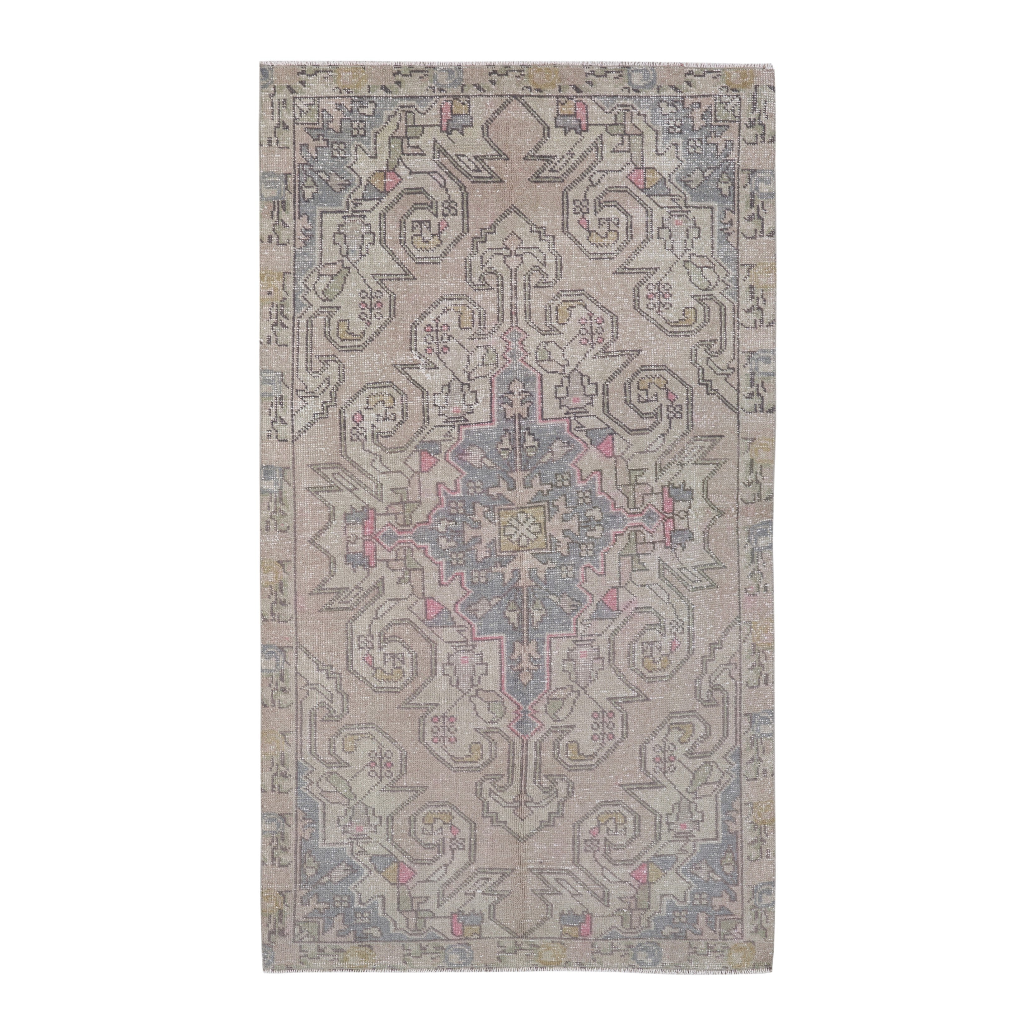 Turkish Anatolian area rug in beige and dusty blue, 4'1" x 7'1"