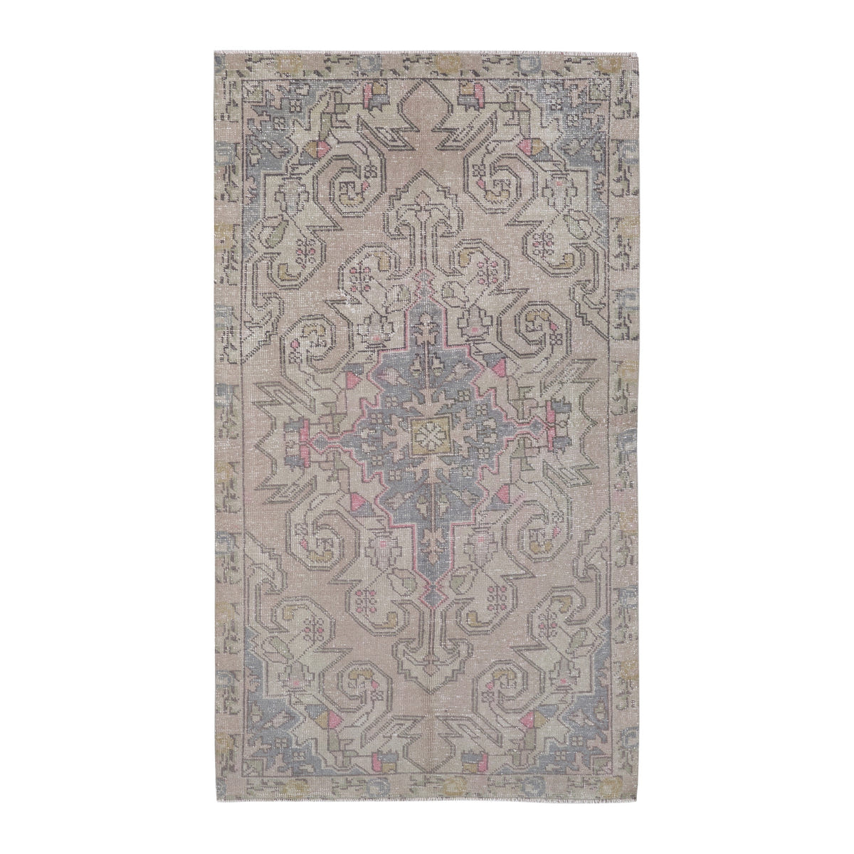Turkish Anatolian area rug in beige and dusty blue, 4'1" x 7'1"