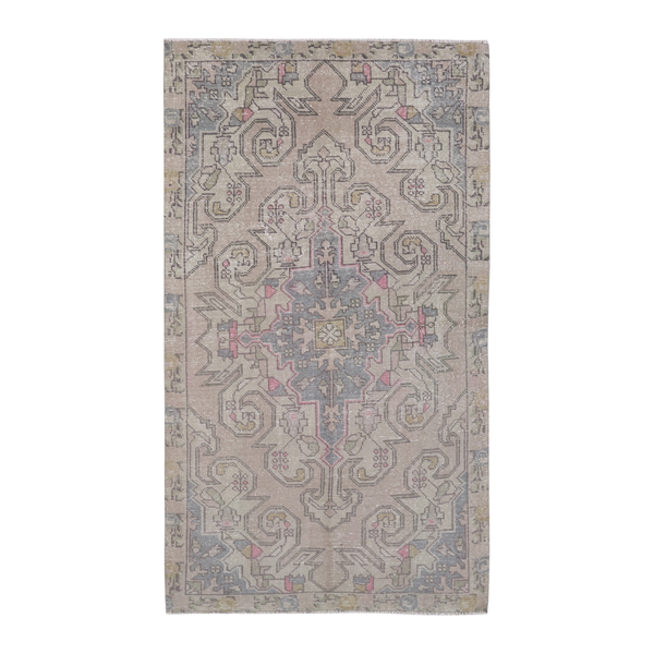 Turkish Anatolian area rug in beige and dusty blue, 4'1" x 7'1"
