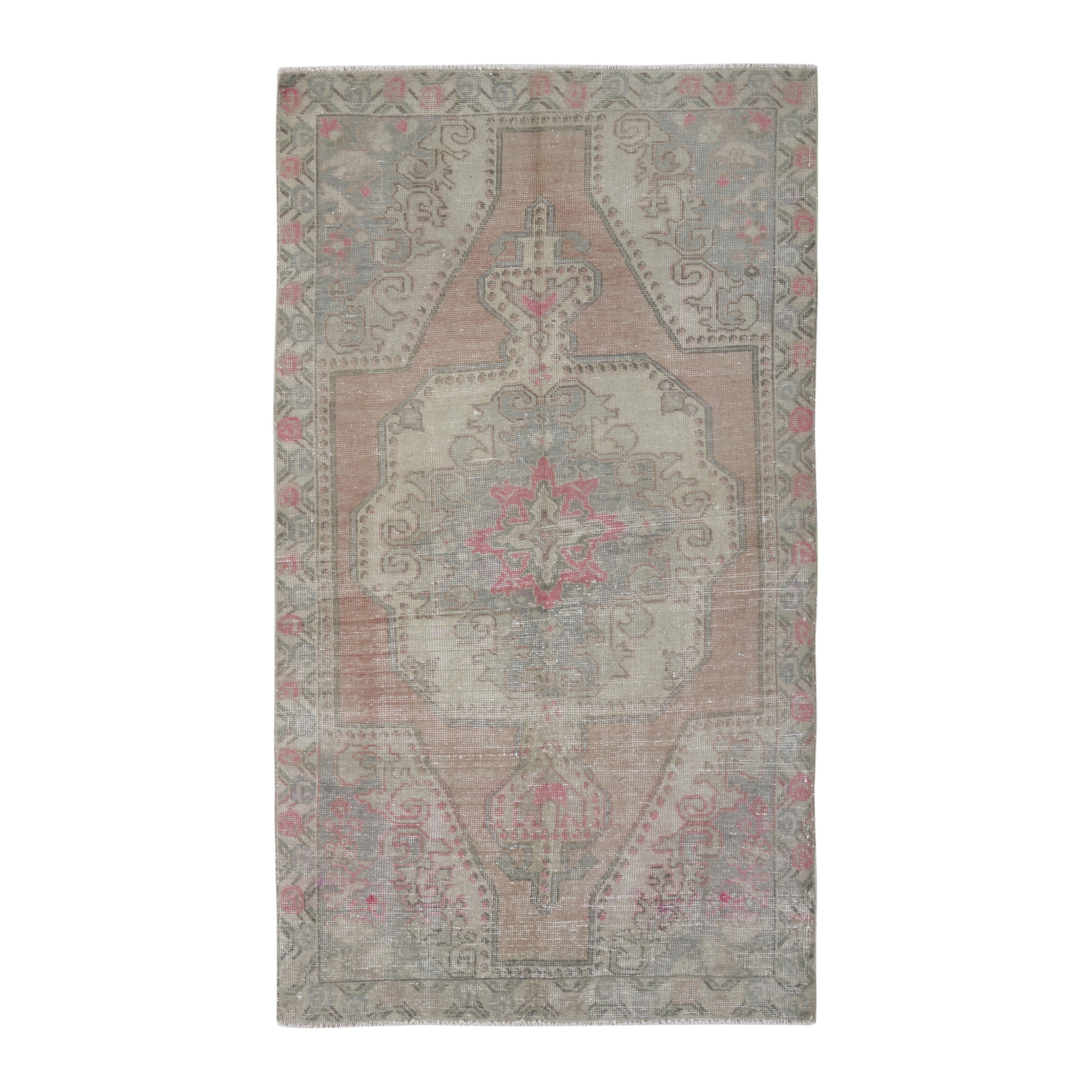 Turkish Anatolian area rug in cream and muted pink, 4' x 7'2"