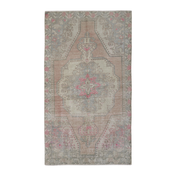 Turkish Anatolian area rug in cream and muted pink, 4' x 7'2"