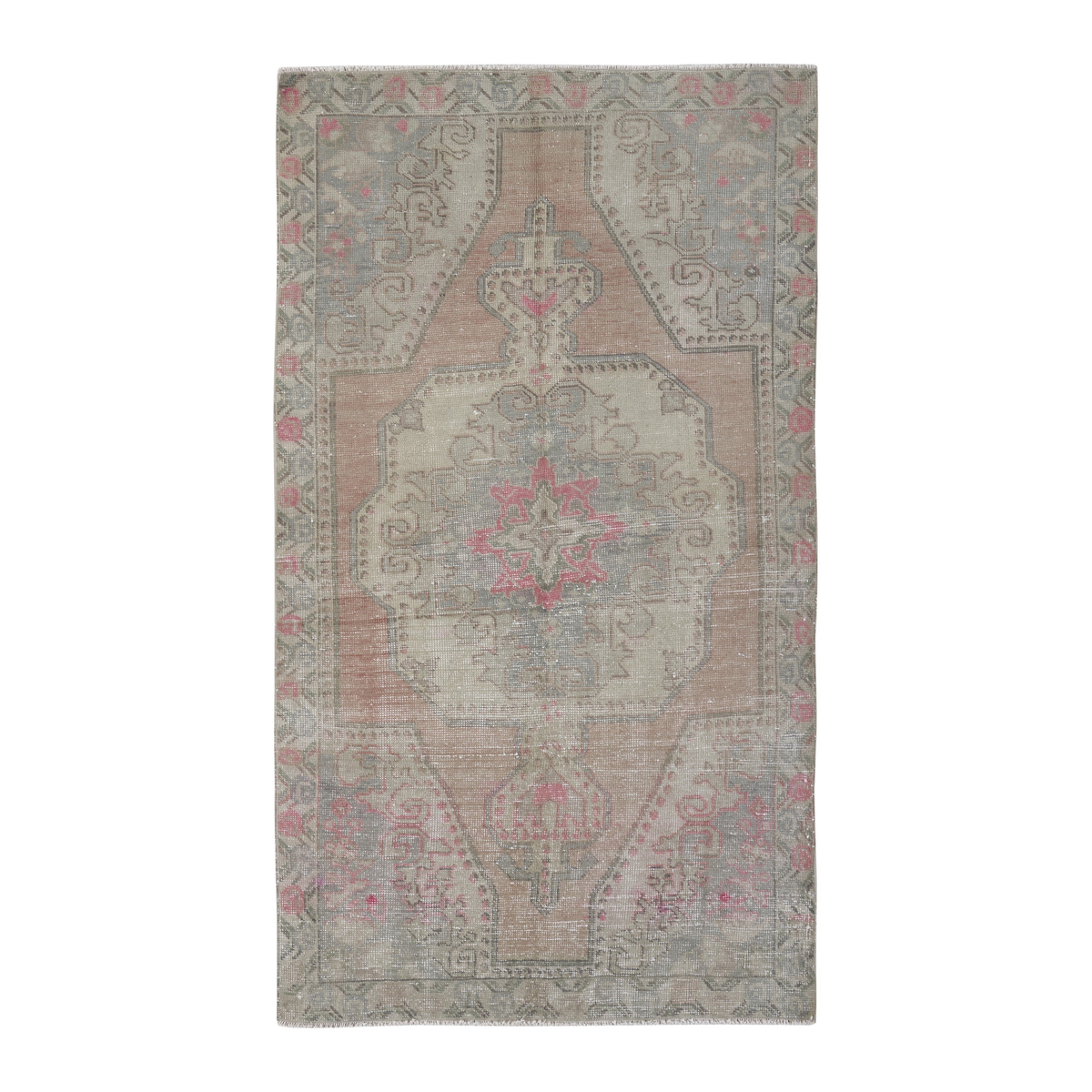 Turkish Anatolian area rug in cream and muted pink, 4' x 7'2"