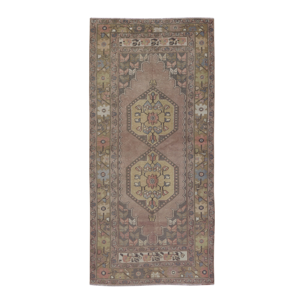 Turkish Anatolian runner rug in dusty rose and khaki, 3'8" x 8'